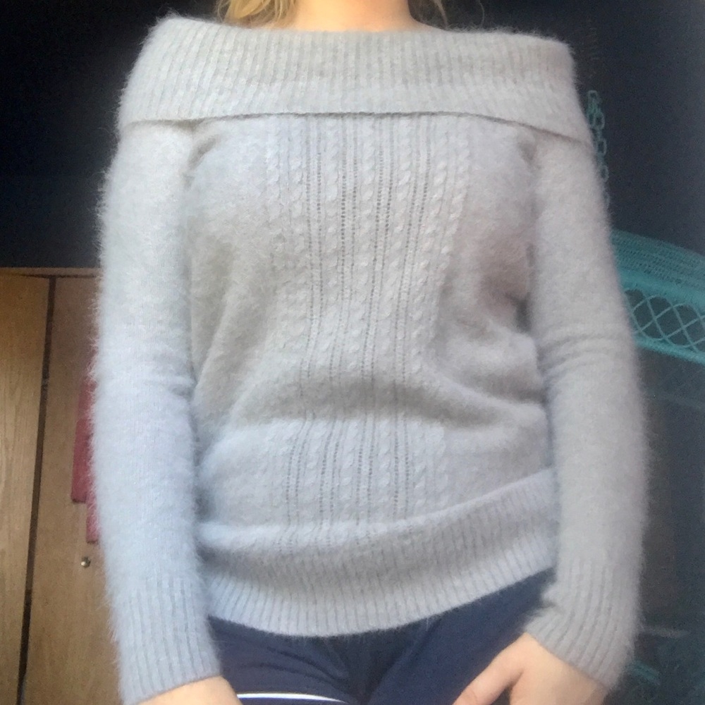 Off the shoulder light grey sweater